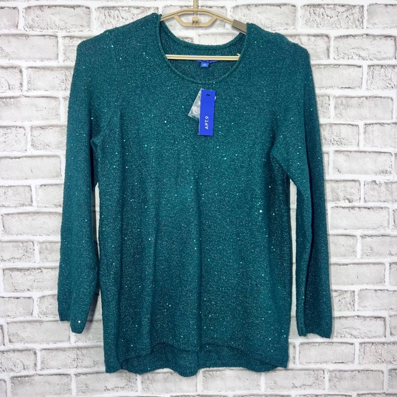 NWT🤩 |•APT. 9•| Beautiful Emerald Green Sequin Sparkle Sweater Size Large - Picture 1 of 8